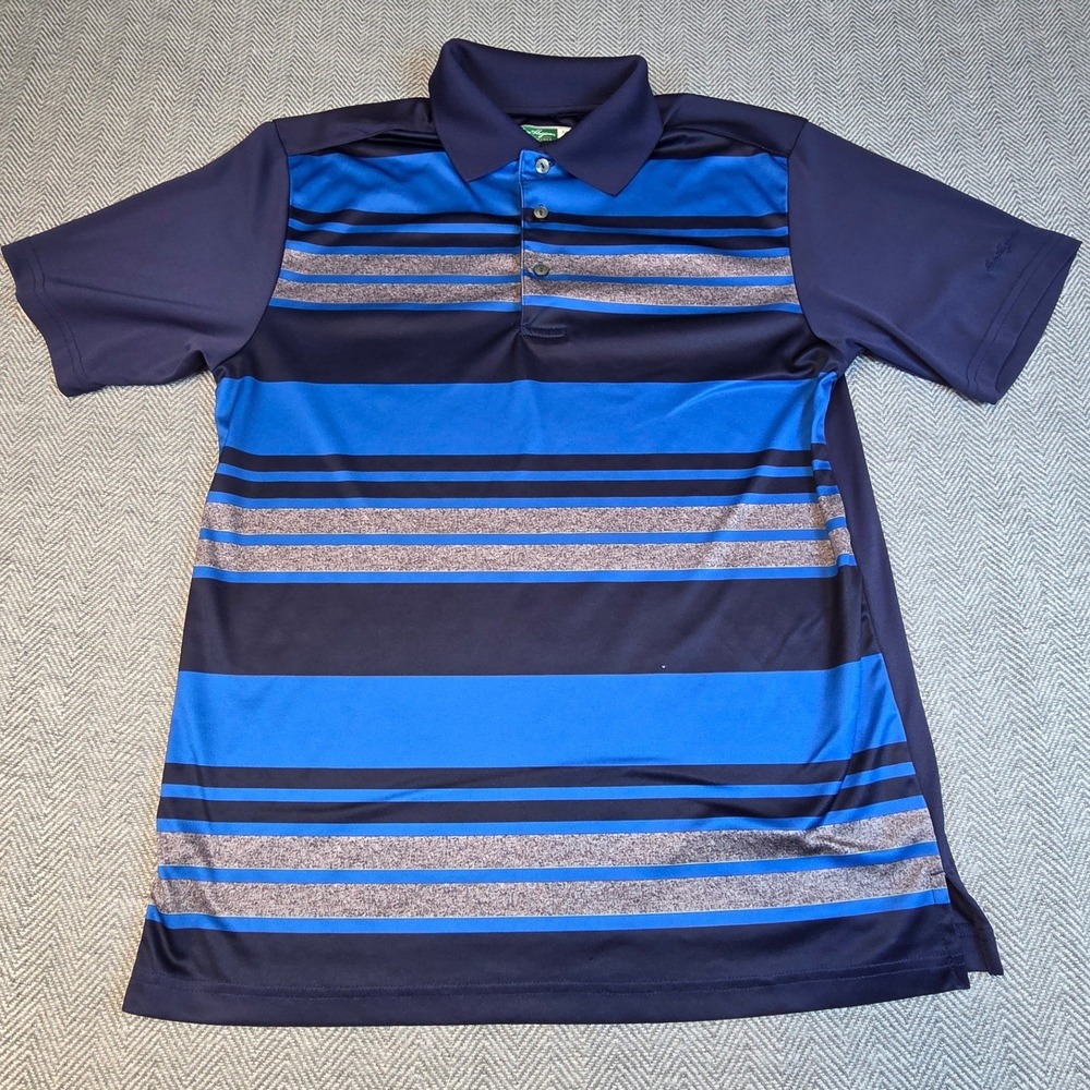 Ben Hogan Performance Mens Medium Blue Striped Short Sleeve Golf Polo Shirt